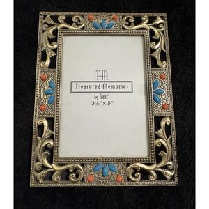 Treasured M. By Ganz Picture Photo Frame 3.5" X 5" Boho Embellished Gold Tone